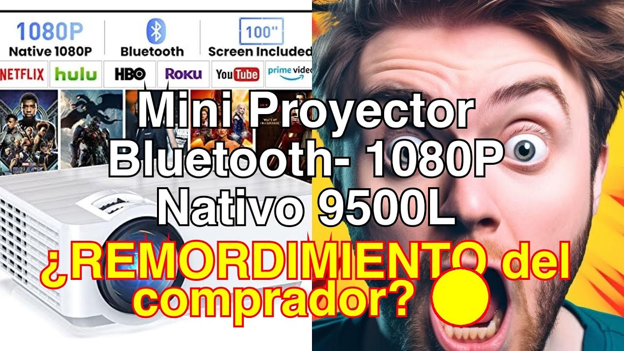 Proyector Bluetooth, 1080P Nativo 9500L Portátil 4K Soporte, [Pantalla  Incluida] Mini Proyector Casa Cine para Smartphone/PC/TV Stick/PS5/XBOX,  hdmi : : Electrónica