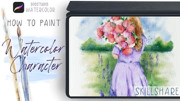 Girl with flowers in Procreate - digital tutorial on IPad - watercolor illustration in Procreate