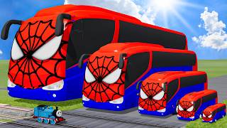 Big & Small Bus Spiderman vs Train Thomas | BeamNG.Drive