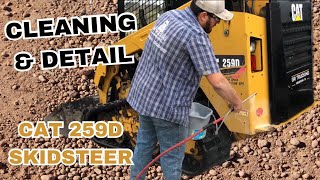 Cat 259d skidsteer detailed cleaning and removing dirt, mud from tracks