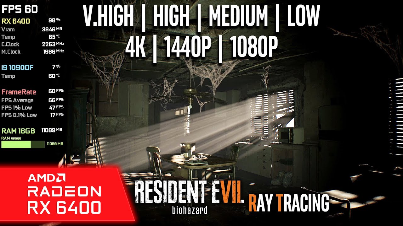 RX 6400 | Resident Evil 7 - Ray Tracing, 4K, 1440p, 1080p - Very High, High, Medium, Low, Very Low