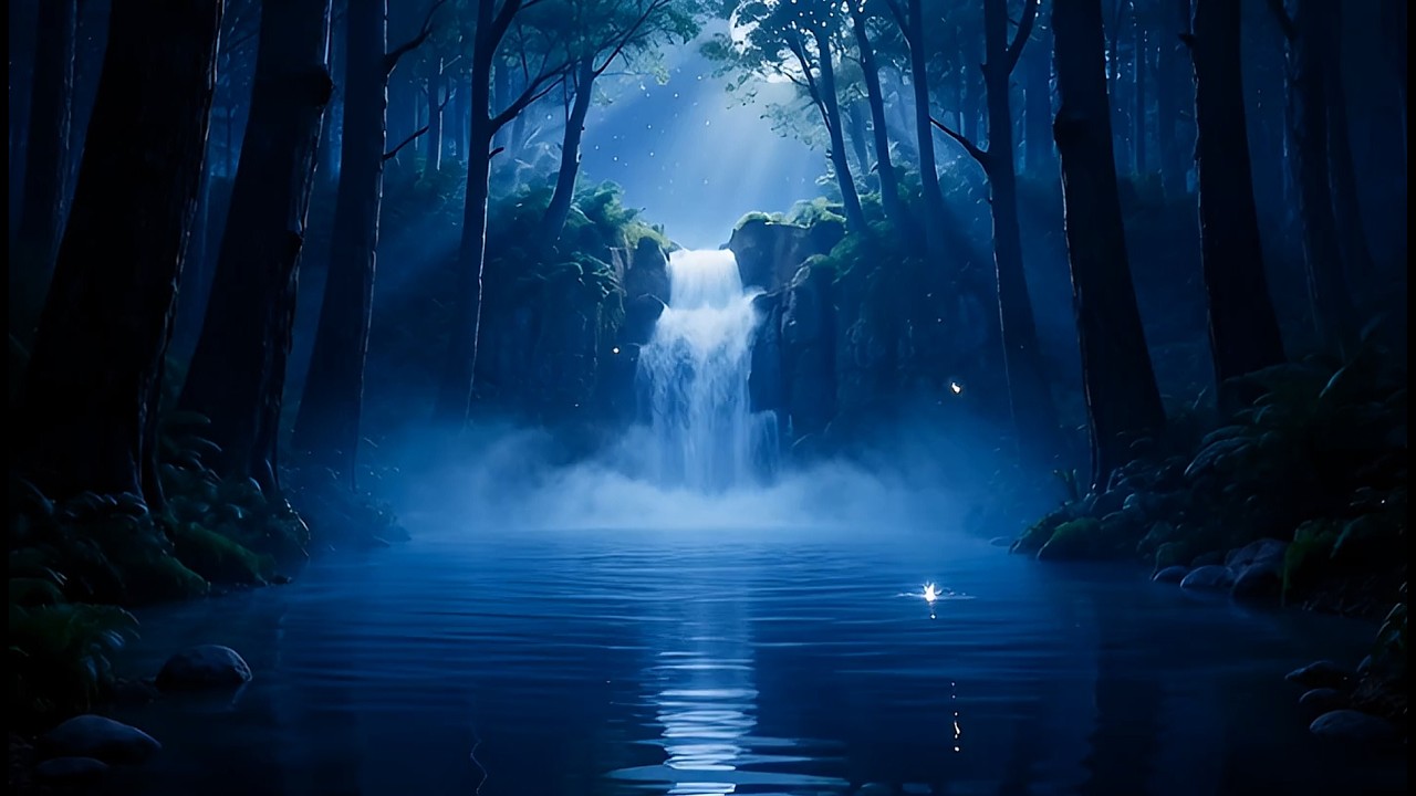 🌙 Midnight Forest Waterfall 🌊 Deep Sleep Music for Peaceful Nights