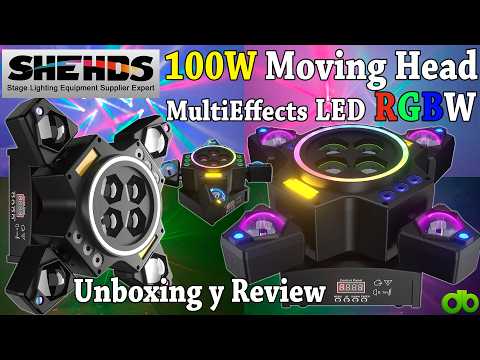 SHEHDS Cabeza Movil Multi Efectos DJ LED Beam 100W RGBW 4 Brazos FC8-GalaxyJet0250A Unboxing Review