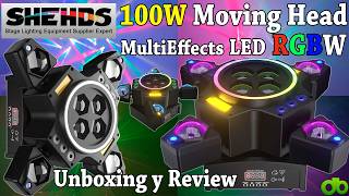 SHEHDS Cabeza Movil Multi Efectos DJ LED Beam 100W RGBW 4 Brazos FC8-GalaxyJet0250A Unboxing Review