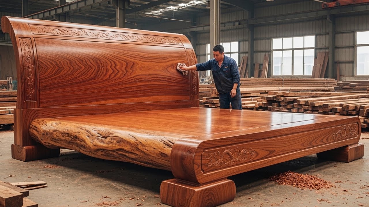 Giant Tree Trunk to Luxury Bed | Wood Factory - YouTube