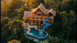 100 Days I Built a Hidden Jungle Paradise… It Has a Pool &amp; Slide 😱🌴