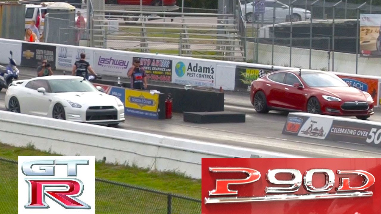 2015 Tesla Model S P90d Ludicrous Vs 2014 Nissan Gt R Drag Racing 14 Mile