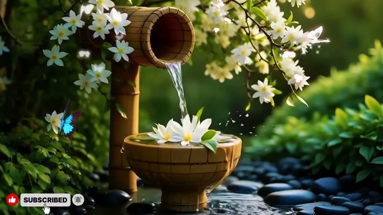 Relaxing Music with Water Sounds Meditation | Bamboo Water Fountain Healing for Deep Sleep
