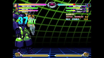 MvC2 Psylocke psyblast infinite into normal jump Sentinel juggle infinite 54 hits