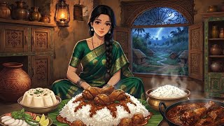 1990s Rainy Indian Village Life | Spicy Mutton Curry, Raita & Family Lunch | Ghibli Village l ASMR 