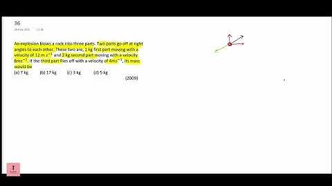 An explosion blows a rock into three parts. Two parts go off at right angles to each other NEET 2009