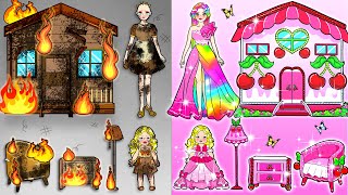 Paper Dolls Dress Up - Rich Mom VS Broke Mom Decorate New Home - Barbie Mother and Daughter Handmade