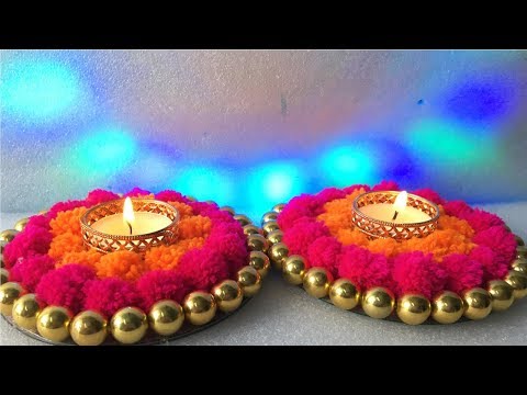 Diwali Series #12 | Candle Holder Making With Pom Poms | *VERY SIMPLE*