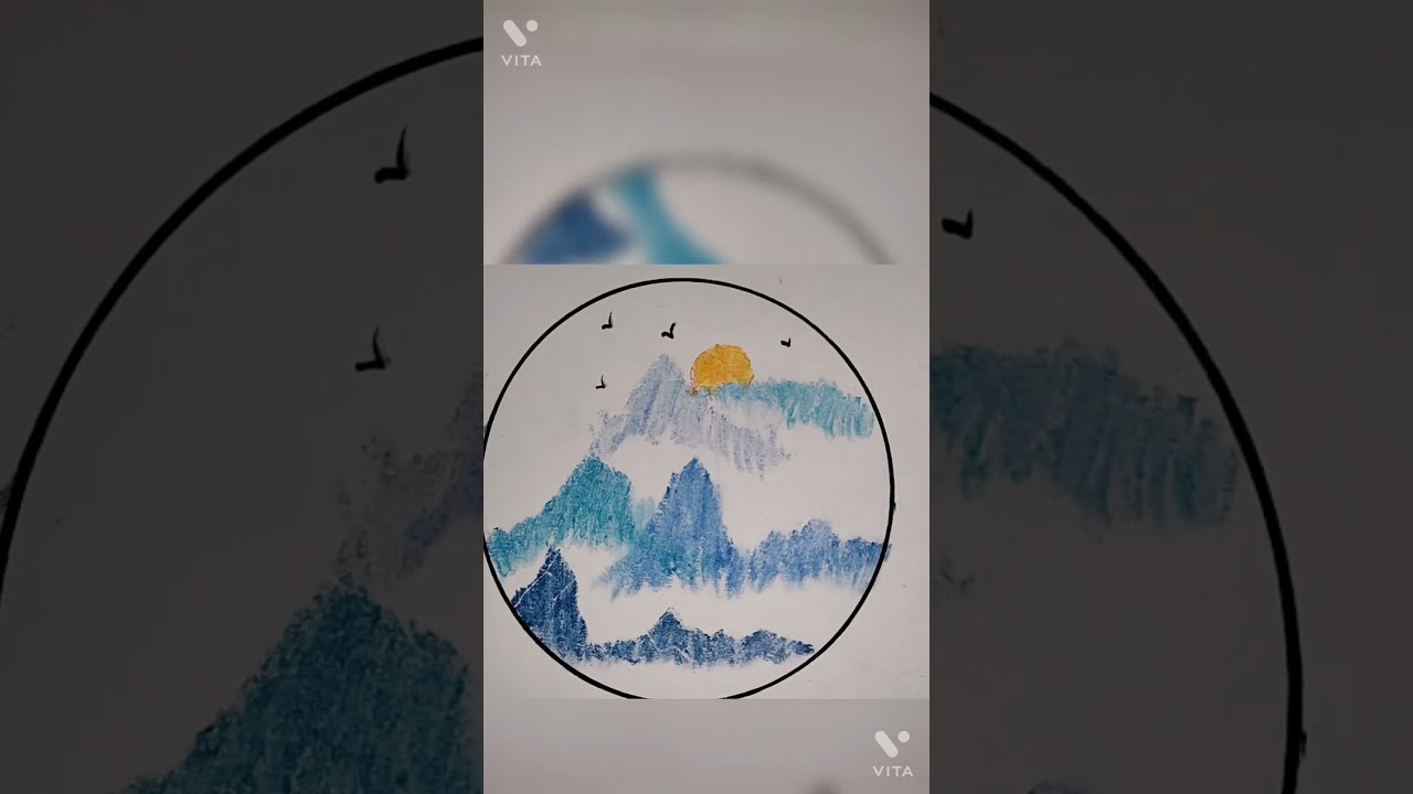 Beautiful sunrise scenery crayon drawing | Easy drawing step by step 