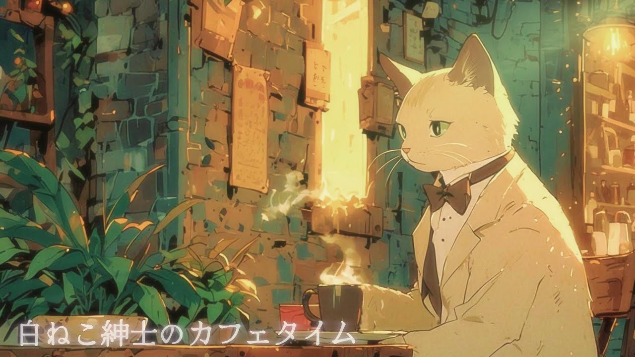 カフェギター】白ねこ紳士と過ごすカフェタイム セピア色の
