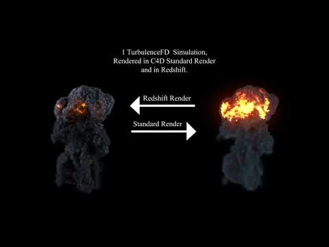 Explosion. 1 TurbulenceFD  Simulation, Rendered in C4D Standard Render and in Redshift.