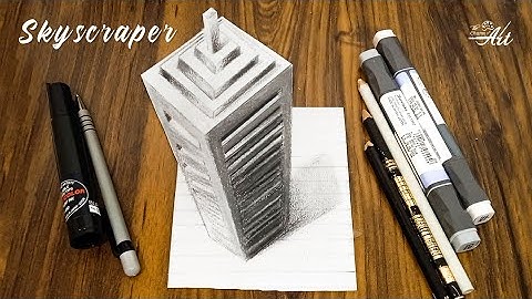 drawing 3d skyscraper on line paper  / how to draw a big building illusion