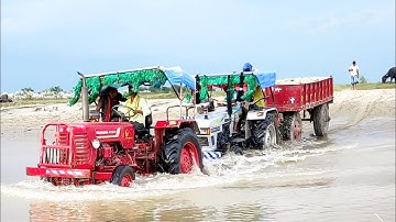 Eicher 380 and Mahindra 415 di pulling fully sand loaded trolley | Desi Duniya