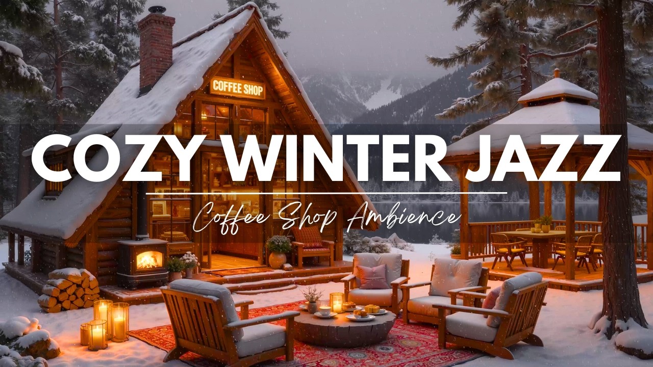 Winter Jazz Music ⛄ Cozy Coffee Shop Ambience with Smooth Jazz & Crackling Fireplace to Work