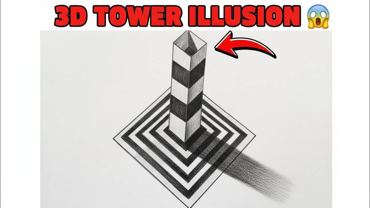 3D Optical Illusion Tower Drawing 😱 | Amazing Trick Art on Paper