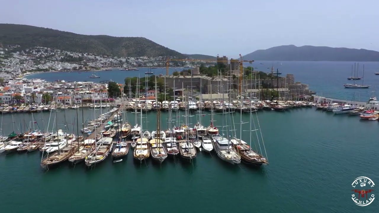 Flying Over The City Of Bodrum In Turkey And Enjoying The Most Beautiful Scenery With Soft Music(HD)