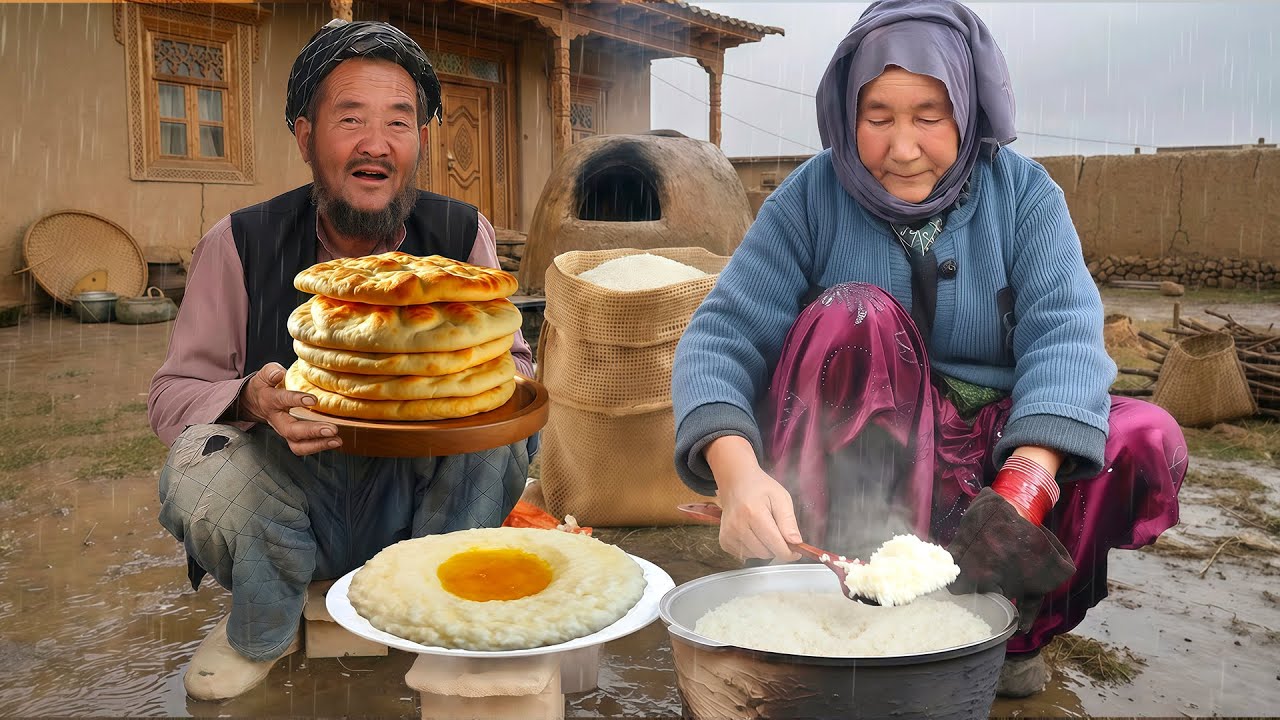 Poor Elderly Couple Cooking to Survive Winter | Giant Bread & Milk Rice