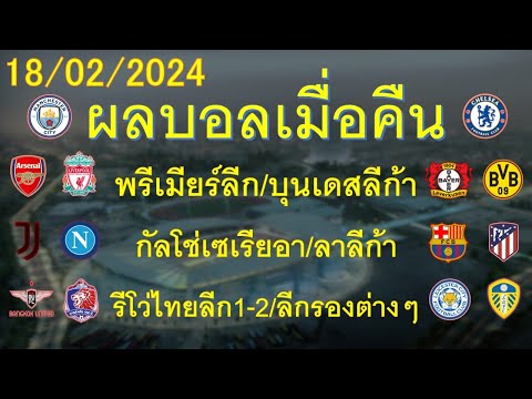 ผลบอลเมื่อคืน 18/02/2024 พรีเมียร์ลีก/บุนเดสลีก้า/กัลดช่เซเรียอา/ลาลีก้า/รีโว่ไทยลีก/ลีกรองต่างๆ