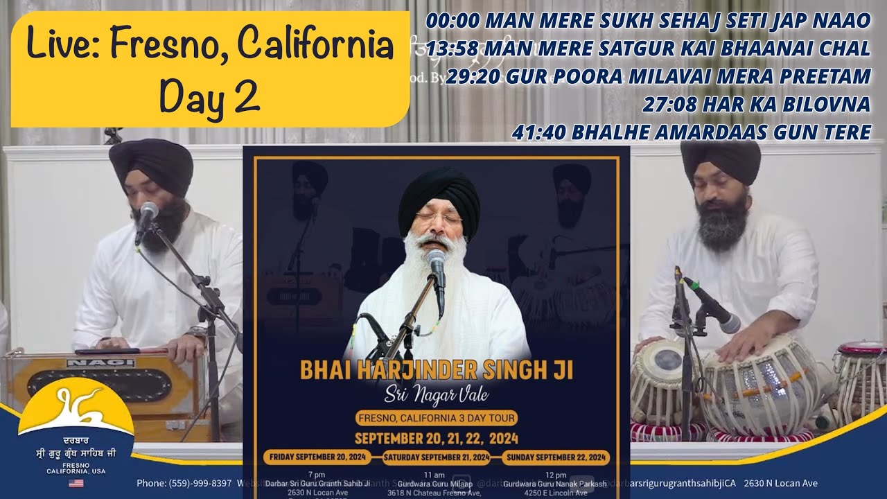 🔴 LIVE Fresno, California USA Day 2 | Bhai Harjinder Singh Ji Srinagarwale | Sept. 2024