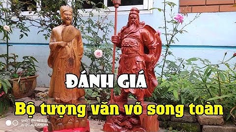 Bộ tượng gỗ Quan Công và Khổng Minh Gia Cát Lượng | Tượng văn võ song toàn gỗ hương 60cm