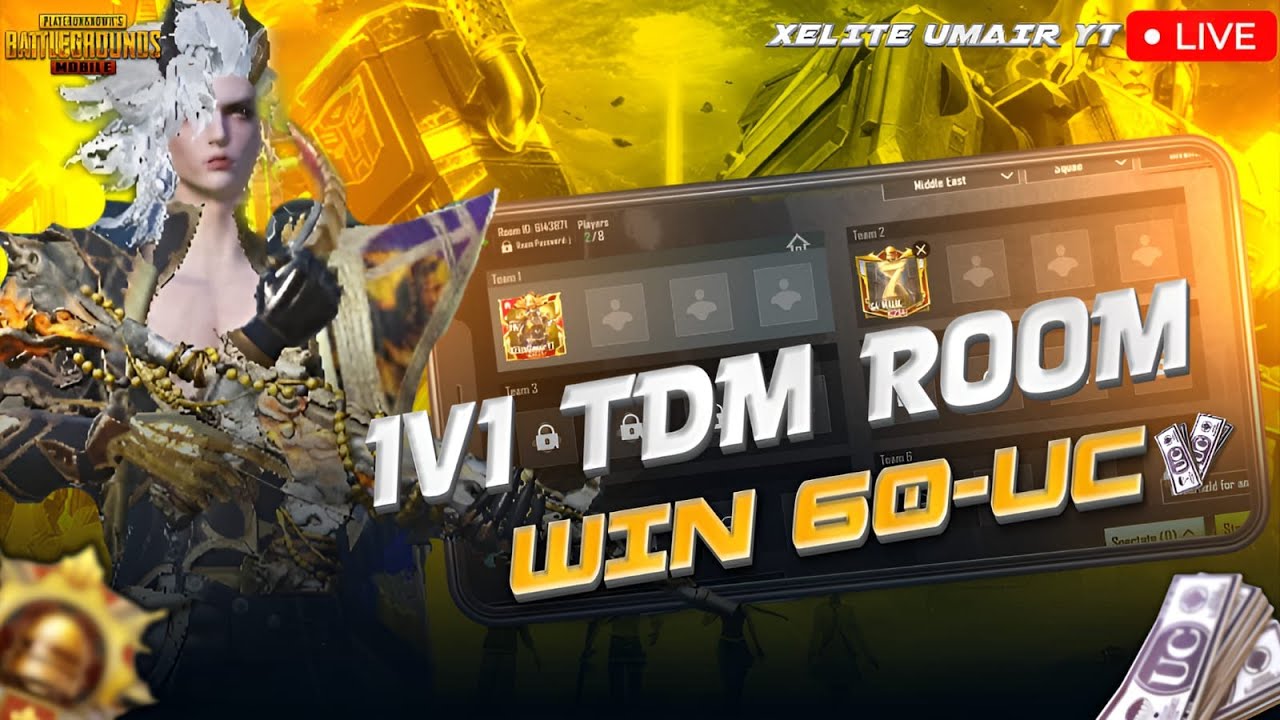 PUBG Mobile 1v1 TDM Room Challenge 🔥 | Win 60 UC Giveaway 🎁 | Live PUBG UC Giveaway