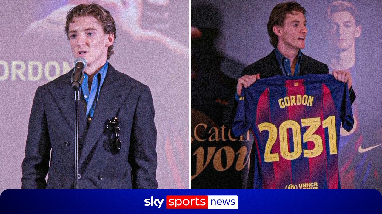 Anthony Gordon signs for Barcelona for £69.3m and speaks Spanish at unveiling
