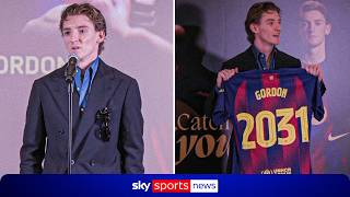 Anthony Gordon signs for Barcelona for £69.3m and speaks Spanish at unveiling