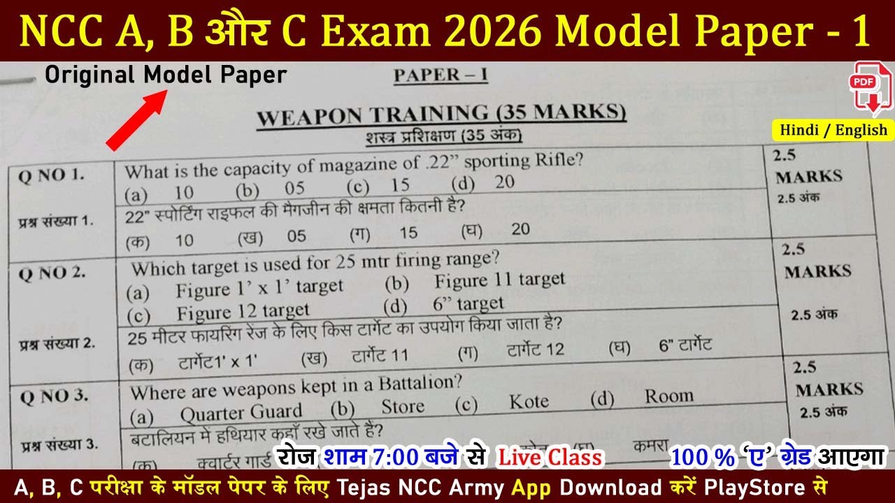 ncc a, b, c certificate exam model paper 2025-2026 | 