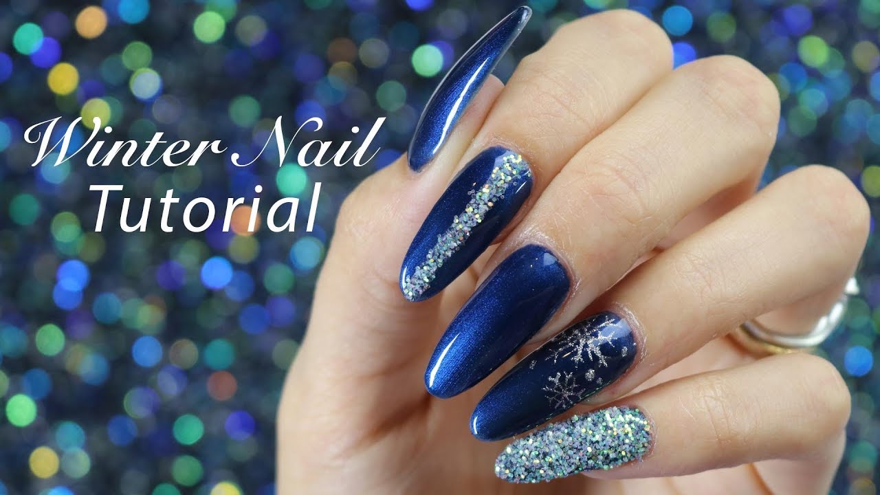 Navy Blue Snowflake Winter Easy Nail Art