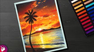 How to draw a Scenery - Cloudy Sunset scenery - Landscape scenery drawing