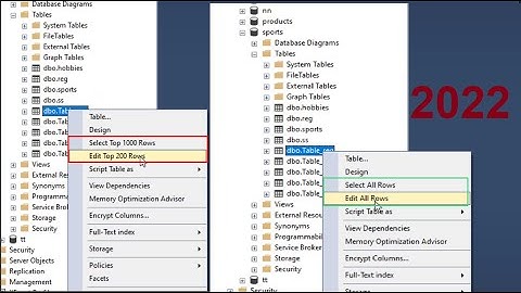 How to change select top 1000 rows and edit top 200 rows in SQL Server Management 2022