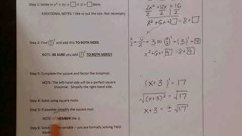 Algebra 9 4 Video 4 Completing the Square Method