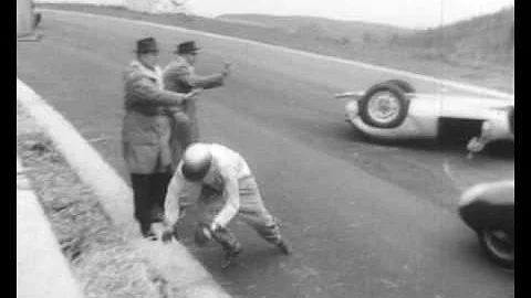 1959 Spa Bino Heins crashes his Porsche at Eau Rouge and is thrown out