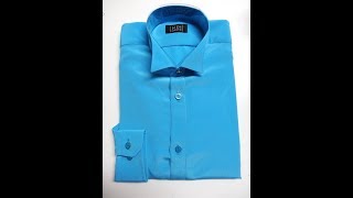 オーダーメイドのダンスシャツ・青のウイングカラーのレオタード（男性用ダンス衣装）