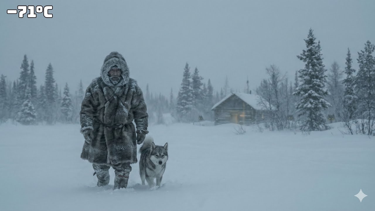 Old Man and His Dog Guard a Frozen Cabin Overnight | Surviving –71°C Yakutia, Siberia