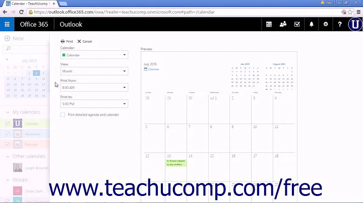 Outlook Web App Tutorial Printing the Calendar 2015 Microsoft Training