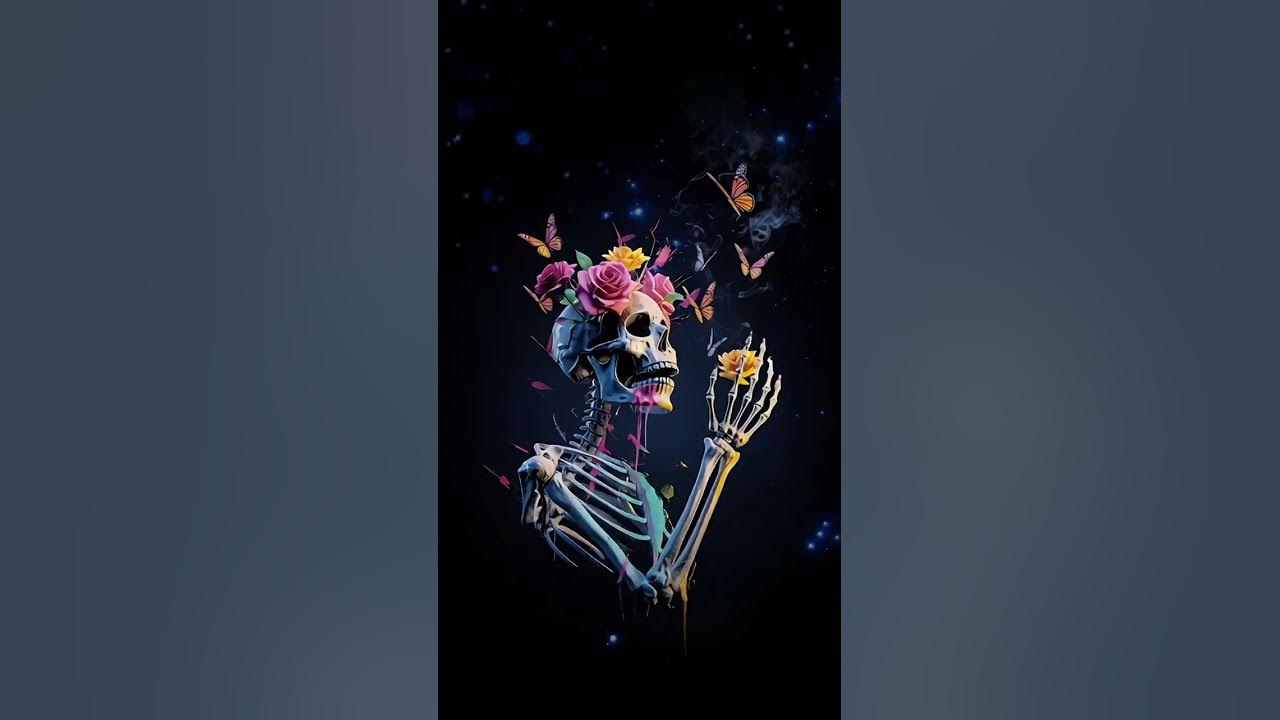 Skeleton with Flowers and Butterflies