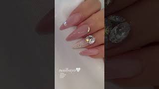 Soft pink nails styled with stone accents ✨ screenshot 1