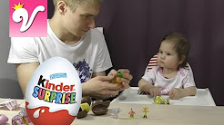 Маленькая девочка раскрывает КИНДЕР сюрпризы БАРБОСКИНЫ ГУБКА БОБ HELLO KITTY Новые игрушки