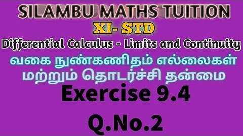 TN11thMaths|Exercise 9.4 Q.no.2|Differential Calculus Limits and Continuity|Chapter9|intamil English