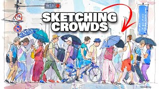 How to sketch A CROWD WALKING | Loose step-by-step tutorial for beginners!