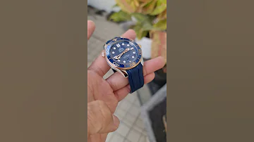 Omega Seamaster Diver 300m Co Axial Master Chronometer Two Tone Blue Dial Rubber Strap 