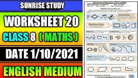 Worksheet no. 20 Date 01-10-2021 Class 8 th  Subject -  MATHEMATICS ( ENGLISH MEDIUM)