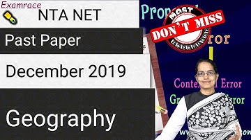NTA NET Geography December 2019 (Past Paper Questions): Dr. Manishika Jain for June 2020