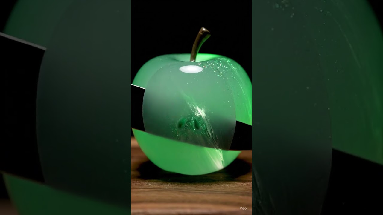 🍏✨ Cutting a Green Crystal Apple – Jade Veins Inside!